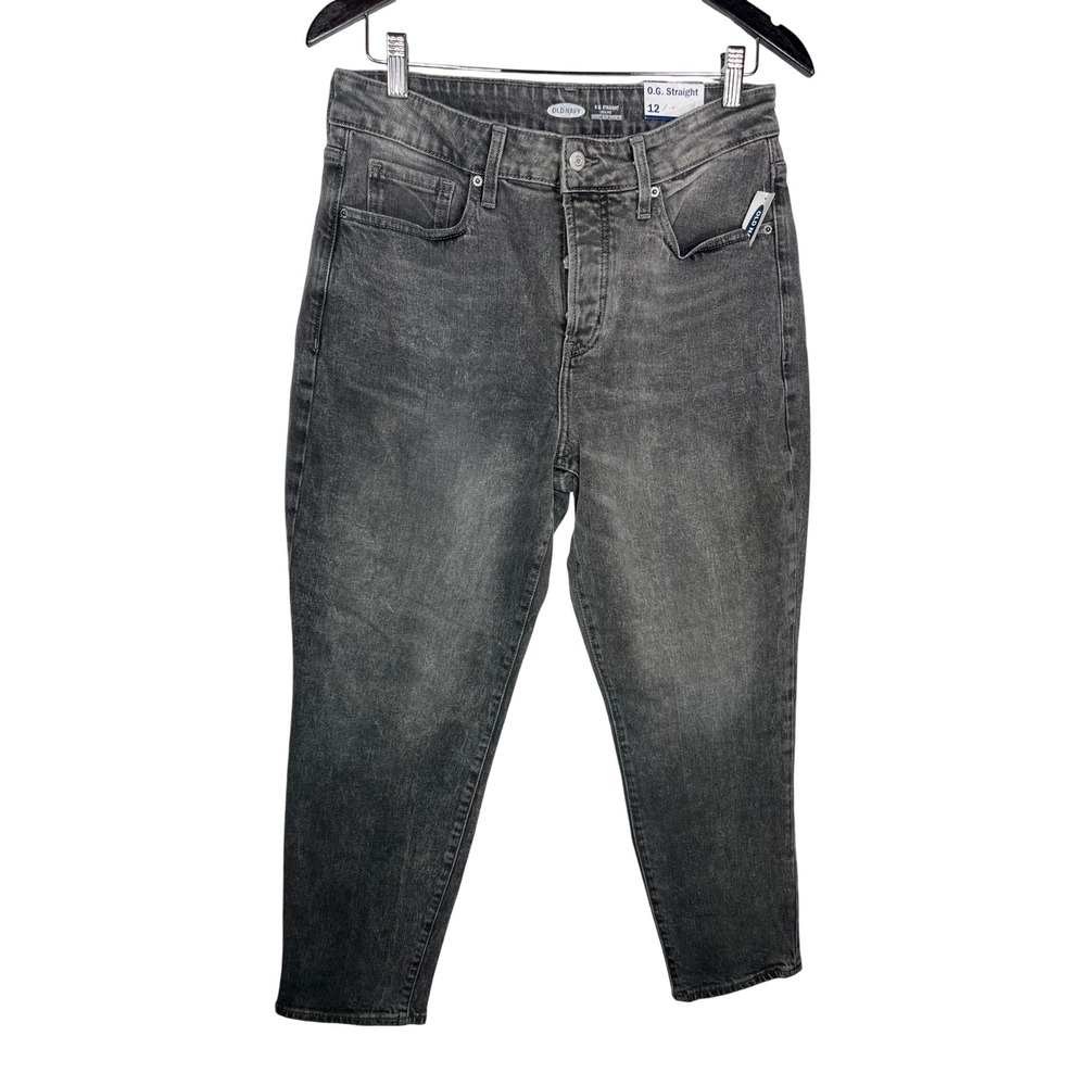 Old Navy OG Straight Jeans High Rise 12 Gray Acid Wash Button Fly Grunge Edgy